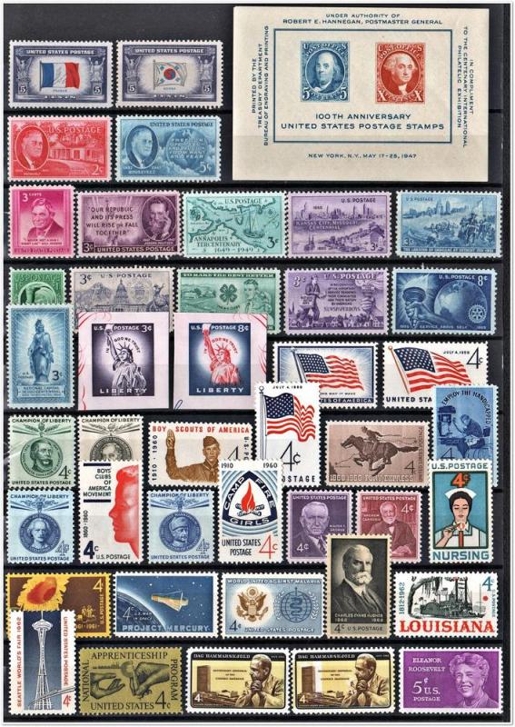 Bargain Group of 42 Stamps &1 Souvenir Sheet: MNH