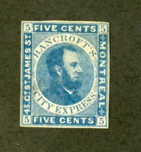 US Stamps Bankcrofts 5c Blue Montreal 4 Margins