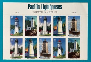 4146-4150 PACIFIC LIGHTHOUSES Half-Pane of 10 US 41¢ Stamps 2007 NH, Corner Flaw