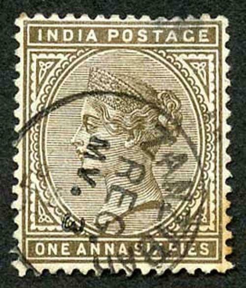 Zanzibar SGZ84 1882-90 India 1a 6p Sepia 3 May 91 with CDS (type Z6) Used
