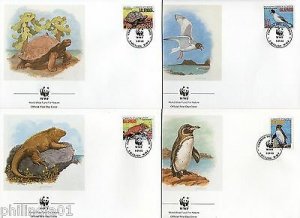 Ecuador 1992 WWF Penguin Tortoies Sea Lion Bird Marine Life Anima Sc 1281-4 FDCs