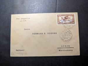 1931 Egypt Airmail LZ 127 Graf Zeppelin Cover Port Said to Lorch Wurt Germany