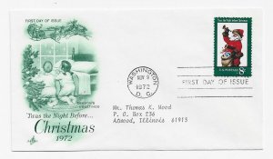 US 1472 8c Christmas Issue Santa single on FDC Artcraft Cachet ECV $6.00