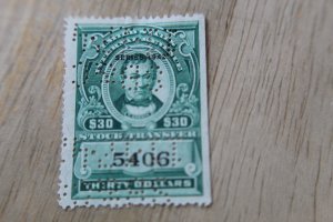 US RD134 USED STOCK TRANSFER GREEN PERFED INITIAILS CANCEL