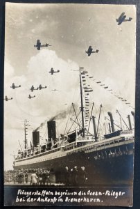 1929 Bremen Germany RPPC Postcard Cover To Chicago IL Usa Ocean Flyers Scene