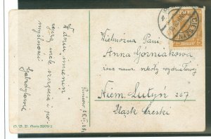 Poland 250 1928 Postcard canceled 7/25/28 Cieszyn, front floral boquet.