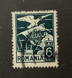 Romania 1929  Scott o7 used - 6 l, Eagle carrying National emblem