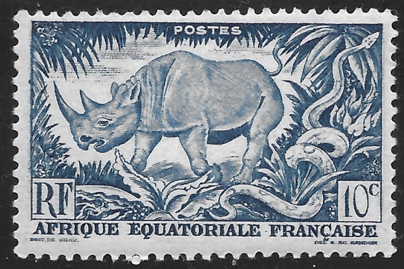 French Equatorial Africa #166 10c Black Rhinoceros & Rock Python ~ MNH