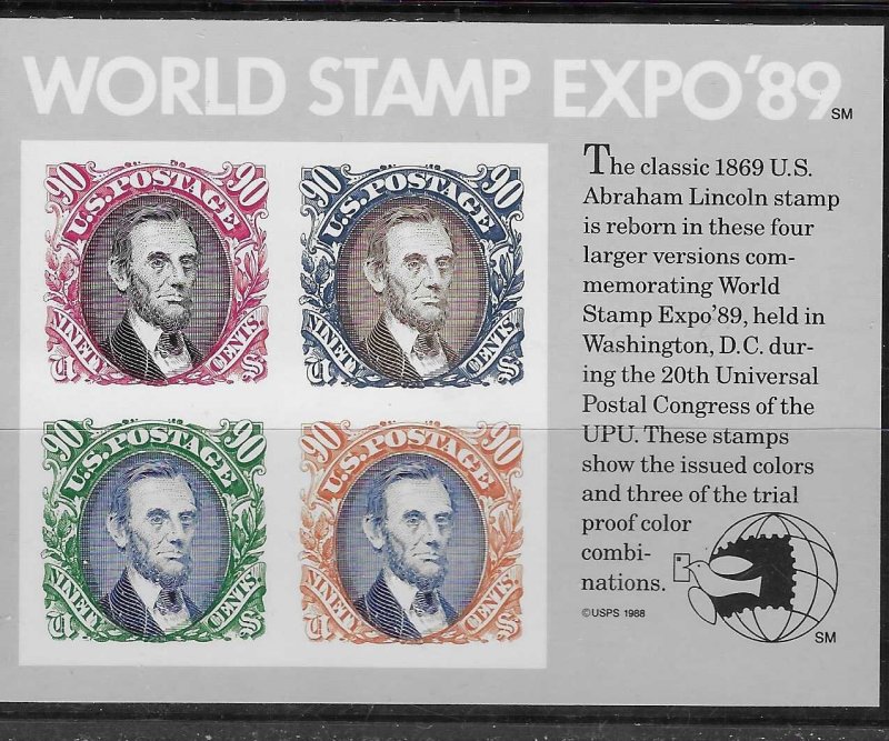 US World Stamp Expo '89 S/S  Collection # 2433,2434,2438,C12...