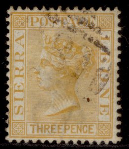 SIERRA LEONE QV SG32, 3d yellow, FINE USED. Cat £16.