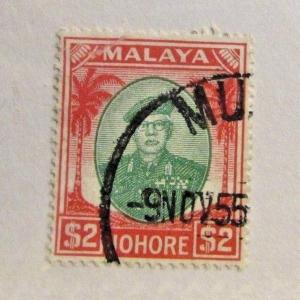 MALAYA  JOHORE Sc #149 Θ used $2 postage stamp, Fine +