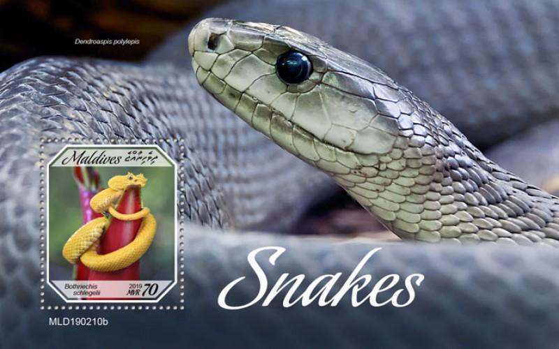 MALDIVES - 2019 - Snakes - Perf Souv Sheet - MNH