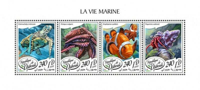 Djibouti - 2018 Marine Life - 4 Stamp Sheet - DJB18113a