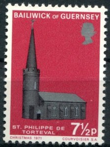 Guernsey  Sc#63 MNH, 7½p multi, Christmas 1971: Historic Churches of Guernse...