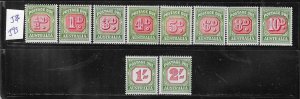 AUSTRALIA SCOTT #J86-J95 1958-60 POSTAGE DUES- MINT NEVER HINGED