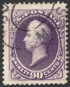 #218 F-VF USED 90¢ Commodore Perry Purple color-BOSTON Cancel issue of 1888-L@@K