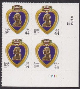 4390 Purple Heart Plate Block MNH