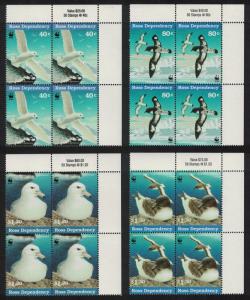 Ross Dep. WWF Antarctic Seabirds 4v Top Right Corner Blocks of 4 SG#44-47