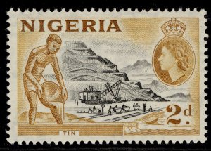 NIGERIA QEII SG72, 2d black & yellow-ochre, LH MINT.