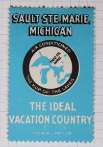 Sault Ste Marie Michigan Ideal vacation Lions Club Great Lakes poster stamp ad 