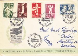 Finland 1948 Cover to Sweden Sc #B82-#B86 Cancell Helsinki 19-6-1948 Music Fe...