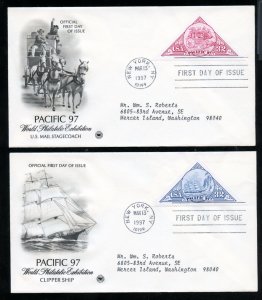 US 3130-3131 Pacific 97 - Sailing Ship red & blue addr set 2 PCS cachet FDC
