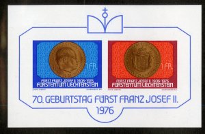 RK14888 LIECHTENSTEIN 590 MNH SS BIN $1.25 COINS ON STAMPS