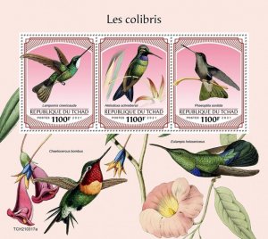 CHAD - 2021 - Humming Birds - Perf 3v Sheet - Mint Never Hinged