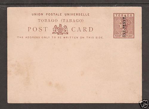 Tobago H&G 4 mint. 1892 ONE-PENNY surcharge on brown 1½p QV Postal Card