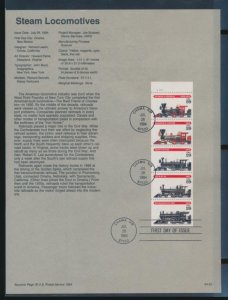 USPS 1994 SOUVENIR PAGE STEAM LOCOMOTIVES 2847A