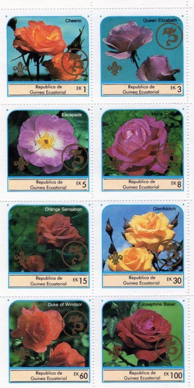 Equatorial Guinea 1982 Roses ovpt.75th.Ann.Scouts Sheetlet (8) Perforated MNH