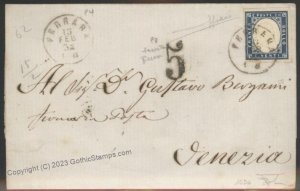 Italy 1862 Sardegna Sc 12 Ferrara Venezia Cover G112358