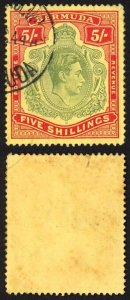 Bermuda SG118b KGVI 5/- Pale Green and Red/yellow Line Perf 14.25 (Ref 23)