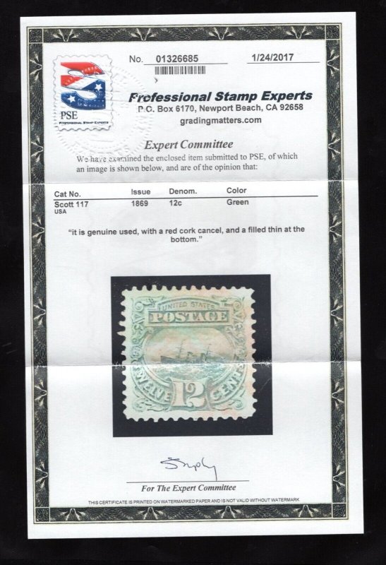 MOMEN: US STAMPS #117 USED PSE CERT LOT #80308