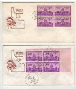 1940 IDAHO STATEHOOD 896 FARNAM INDIAN SET OF 2 BLOCKS OF 4 BOTH CANCELS