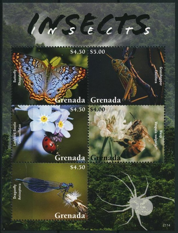 Grenada 2021 MNH Insects Stamps Butterflies Wasps Ladybirds Beetles 5v M/S 