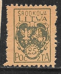 Central Lithuania 2: 25f Coat of Arms, unused, NG, F-VF