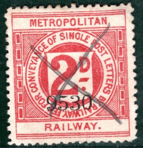 GB METROPOLITAN RAILWAY QV Letter Stamp 2d Rose (1900) Used {samwells}LIME57