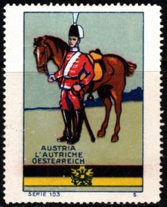 1920's Vintage Austria Poster Stamp Austrian Cavalry Soldier in Uniform