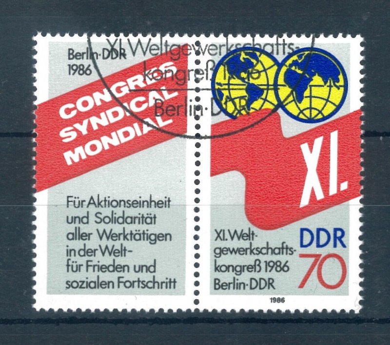 East Germany 1986 11th World Trade Unions Congress stamp. Used. Sg E2758