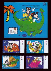 Uganda 1993 Mickey Mouse & Dinosaurs 8 Stamp Set + 2 S/S 21D-130