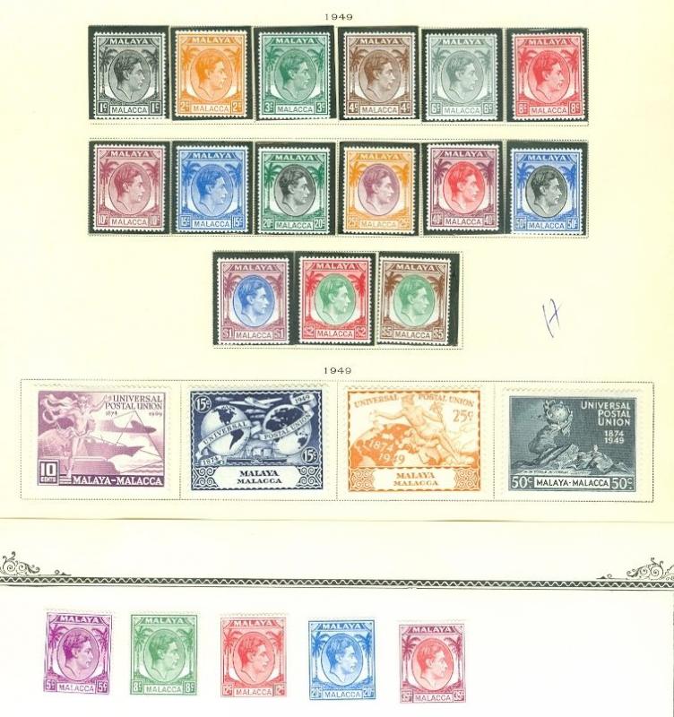 MALAYA : 1949. Complete George VI & UPU sets from Malacca & Penang. Cat £300