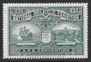 A.P.S. 1930 National Philatelic Exhibition, Boston, Mass., Green Poster Stamp