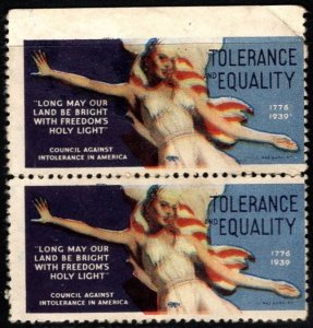 1939 US Poster Stamp Council Against Intolerance In America Tolerance & Equality