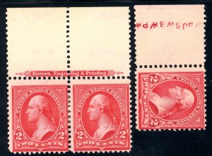 USAstamps Unused FVF US 1898 Washington Imprint Pair Scott 279b OG MHR, MNH