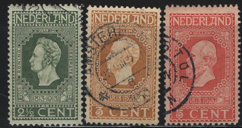 NETHERLANDS, 90-92, USED, SHORT SET, 1913, KING WILLIAM