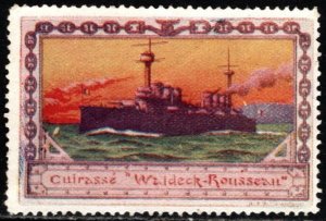 1914 WW One France Delandre Poster Stamp Armored Cruiser Waldeck-Rousseau