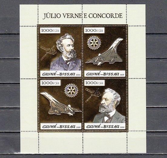 Guinea Bissau, Mi cat. 2940-2943 A. Jules Verne & Rotary Gold Foil sheet.