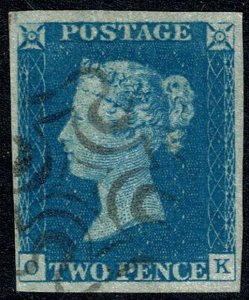 GB 2d pale blue SG 6 Plate 1 OK. Fine used with light black Maltese Cross.