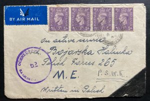 1945  England Field Post Office Airmail Censored Cover To Polish Forces Army